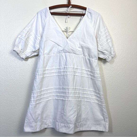 7 For All Mankind White Puff Sleeve Babydoll Dress Size L - Picture 3 of 11